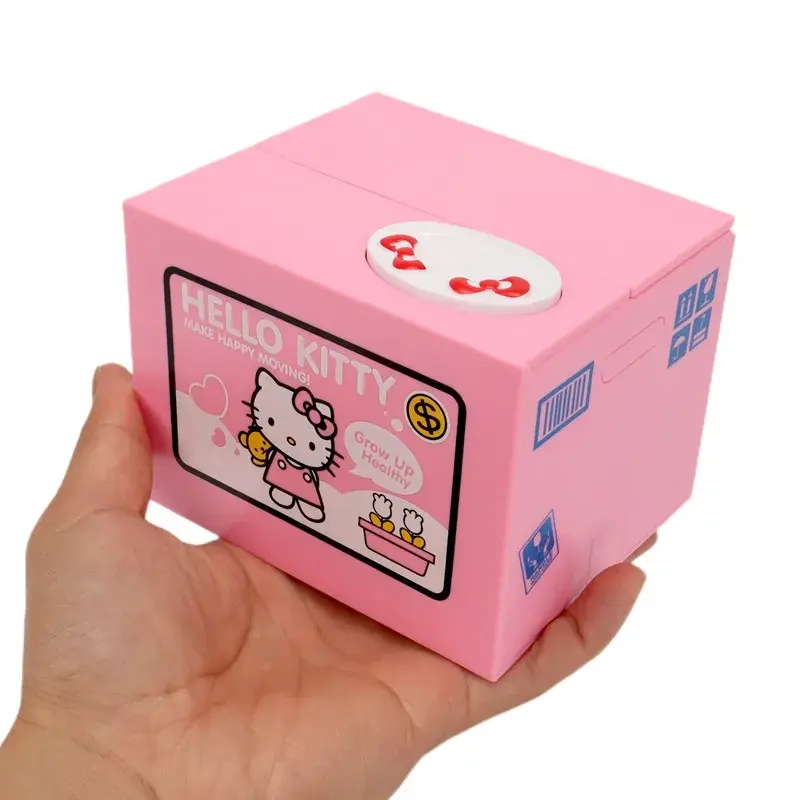 Hello Kitty  Piggy Bank Sanrio Action Figure Anime Cartoon KT Cat Stealing Coins Piggy Bank Money Safe Birthday Children's Gifts