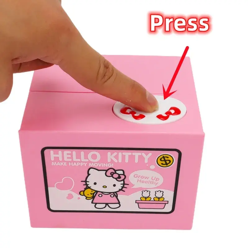 Hello Kitty  Piggy Bank Sanrio Action Figure Anime Cartoon KT Cat Stealing Coins Piggy Bank Money Safe Birthday Children's Gifts