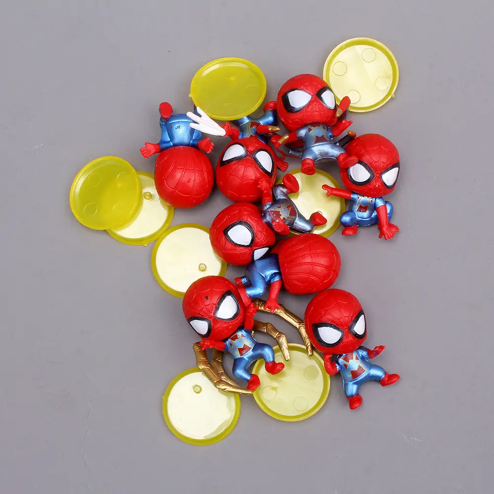 8Pcs Marvel Cute Spider Man Q Edition PVC Yellow Base Children's Cartoon Model Hobby Toy Doll Ornament Birthday Cake Decoration
