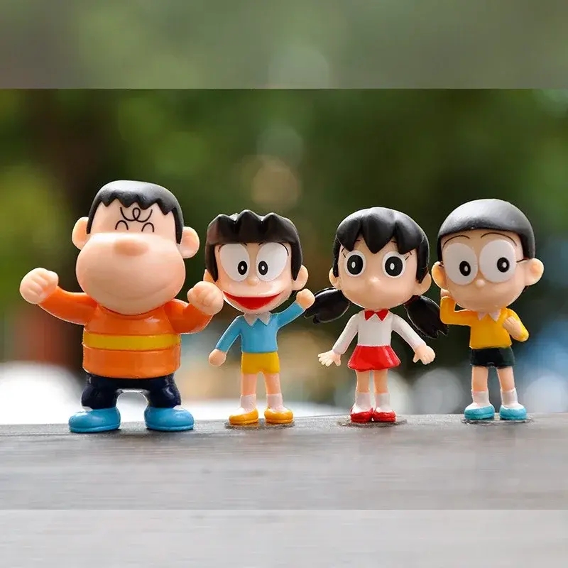 8pcs Doraemon Anime Character Nobita Shizuka Action Figure Hand-made Cake Decor Car Ornament Model Doll Toys Kids Birthday Gift