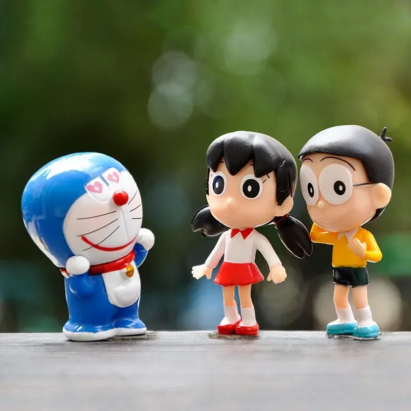8pcs Doraemon Anime Character Nobita Shizuka Action Figure Hand-made Cake Decor Car Ornament Model Doll Toys Kids Birthday Gift