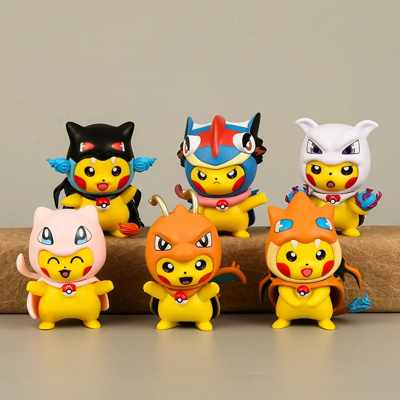 6Pcs/1Set Pocket Monsters Anime Figure Kawaii Pikachu Cosplay In Disguise Action Figures PVC Collection Model Dolls Toy Gift