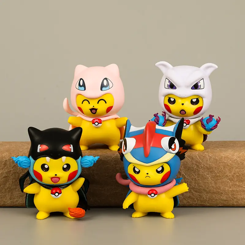 6Pcs/1Set Pocket Monsters Anime Figure Kawaii Pikachu Cosplay In Disguise Action Figures PVC Collection Model Dolls Toy Gift
