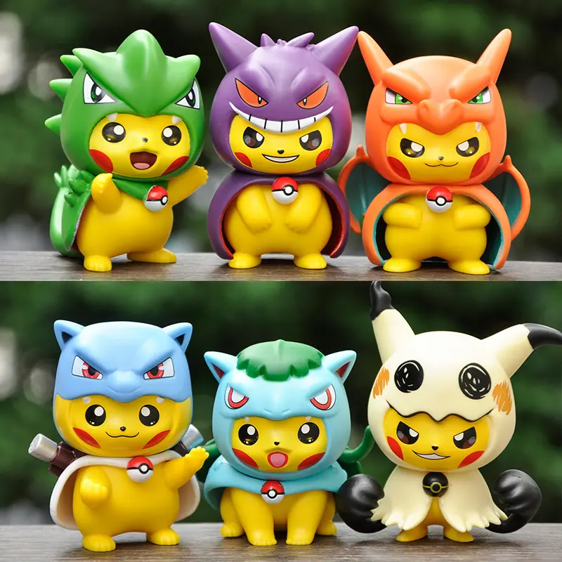 6Pcs/1Set Pocket Monsters Anime Figure Kawaii Pikachu Cosplay In Disguise Action Figures PVC Collection Model Dolls Toy Gift