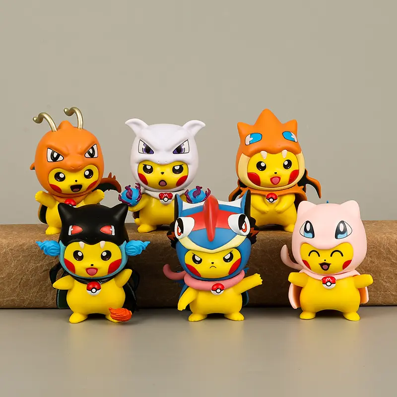 6Pcs/1Set Pocket Monsters Anime Figure Kawaii Pikachu Cosplay In Disguise Action Figures PVC Collection Model Dolls Toy Gift