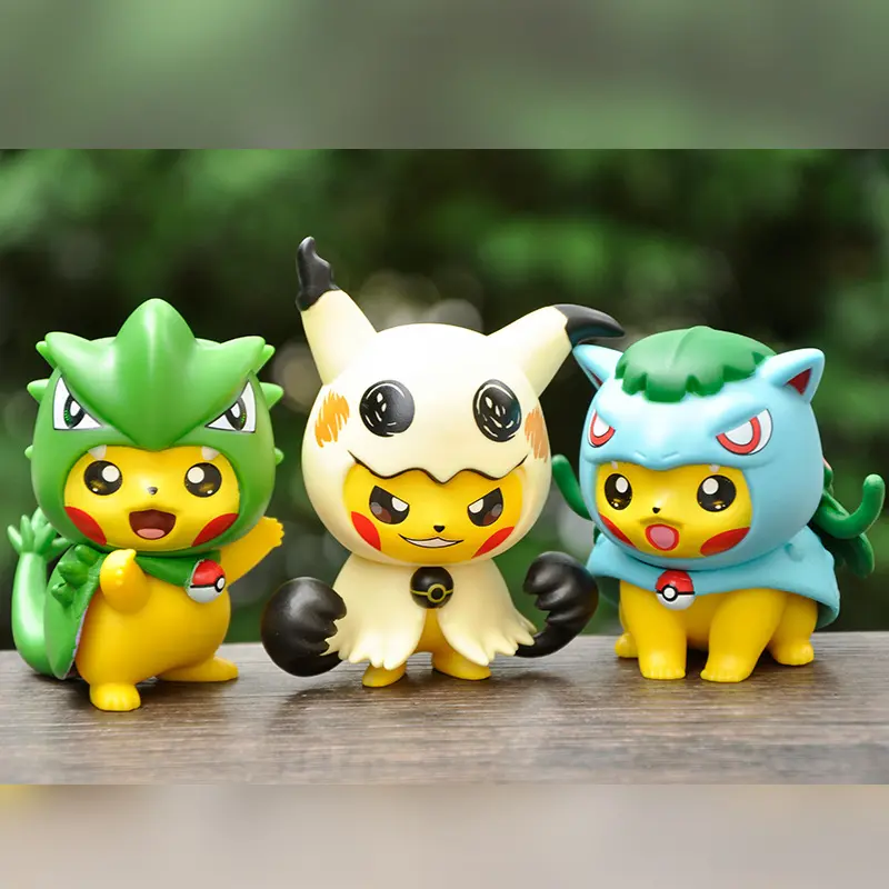 6Pcs/1Set Pocket Monsters Anime Figure Kawaii Pikachu Cosplay In Disguise Action Figures PVC Collection Model Dolls Toy Gift
