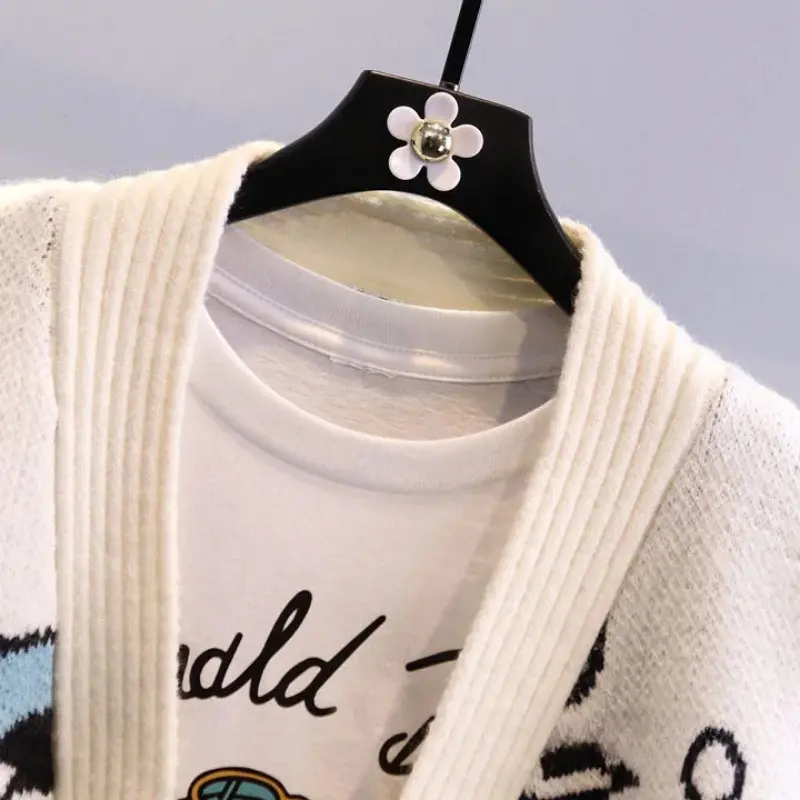 Disney Donald Duck Cartoon Spring and Autumn Jacquard Sweater Women's Loose Knitted Cardigan Japanese Casual Top Gift for Girls