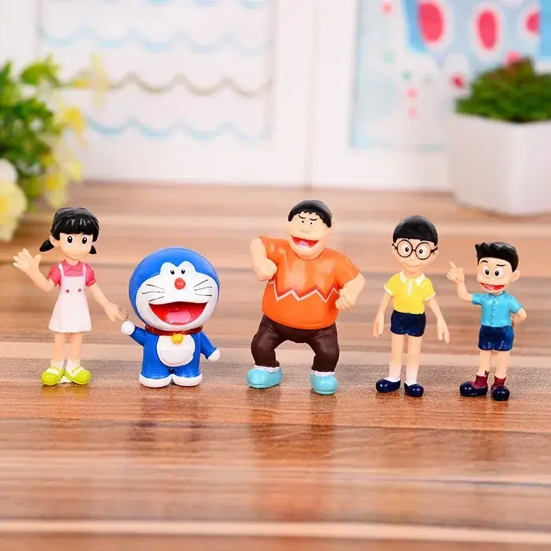 4-6cm 5pcs Doraemon Creative Home Cake Decoration Doll Kawaii Doraemon Family Portrait PVC Action Figures Toy Kids Birthday Gift