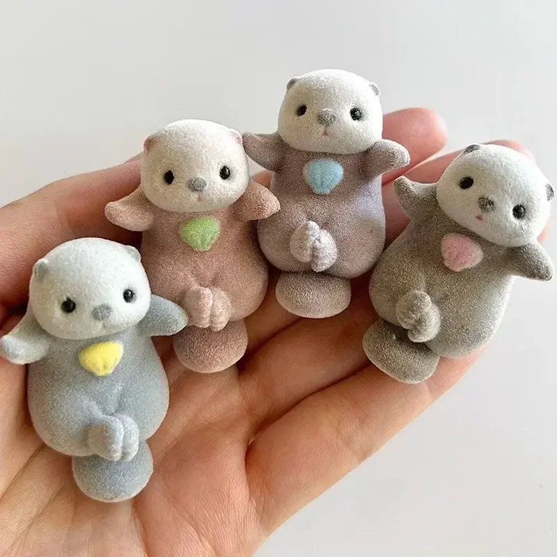 Original YELL Japan Kawaii Gashapon Cute Aquarium Flocked Otter Figure Capsule Toys Anime Figurine Doll Decor Gift