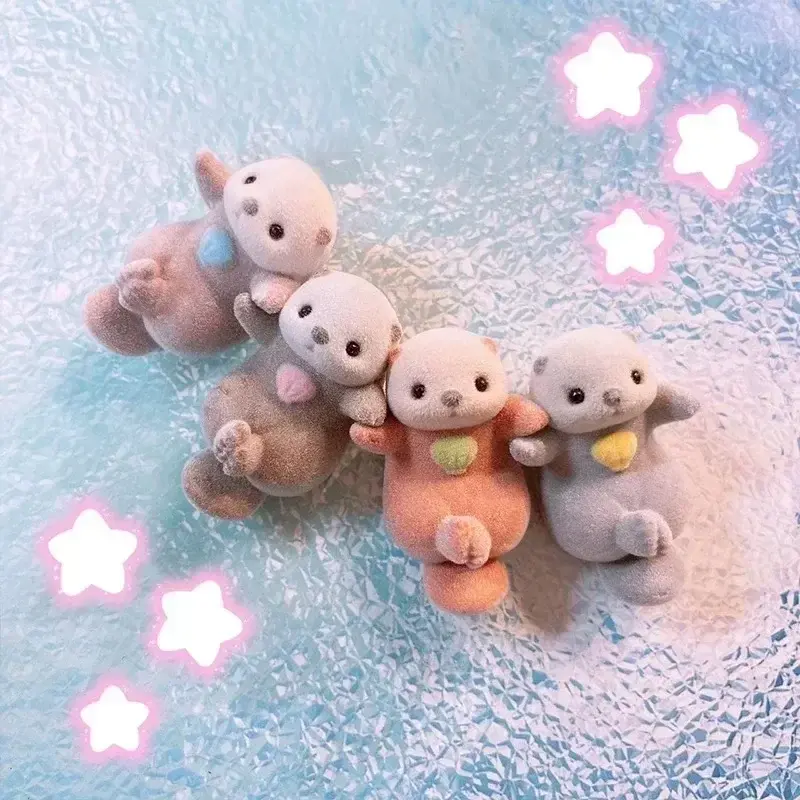 Original YELL Japan Kawaii Gashapon Cute Aquarium Flocked Otter Figure Capsule Toys Anime Figurine Doll Decor Gift