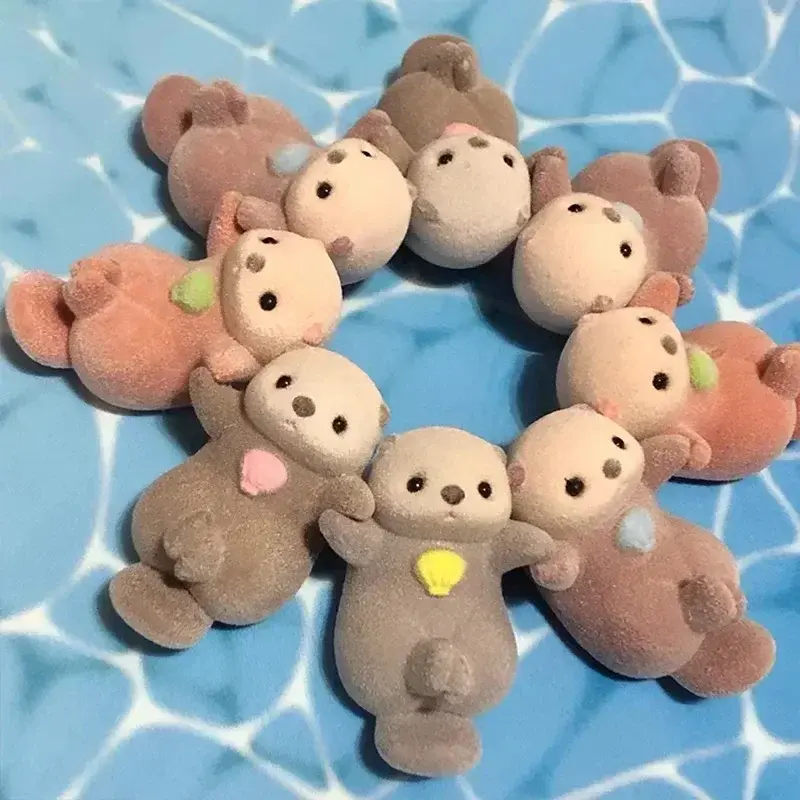 Original YELL Japan Kawaii Gashapon Cute Aquarium Flocked Otter Figure Capsule Toys Anime Figurine Doll Decor Gift