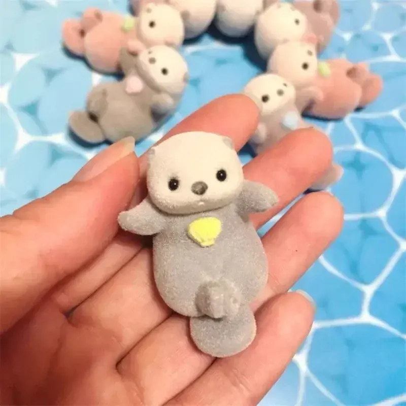 Original YELL Japan Kawaii Gashapon Cute Aquarium Flocked Otter Figure Capsule Toys Anime Figurine Doll Decor Gift