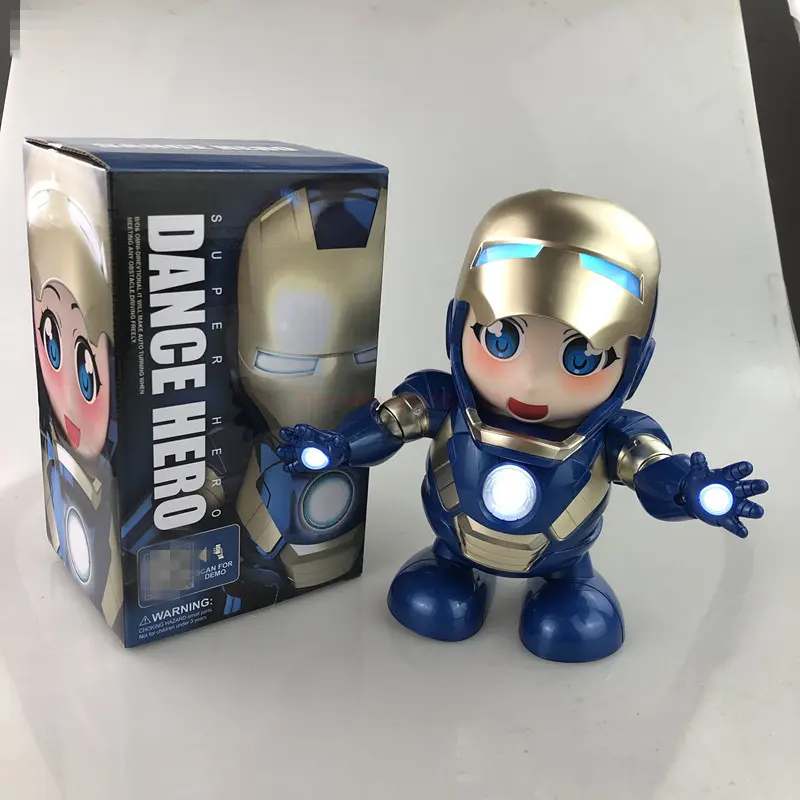 Marvel Iron Man Dance Action Figures Sing Led Light Spiderman Robot Model Avengers Super Hero Robots Kid Doll Christmas Toy Gift