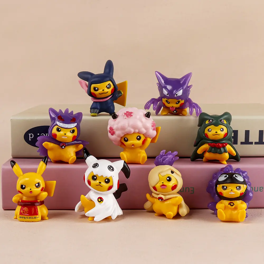 9Pcs/set Anime Pokemon Pikachu Toys Cartoon Cross-Dressing Cosplay Doll Action Figures GK Model Fashion Toys Kids Charm Decor