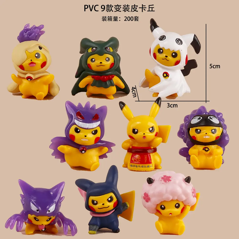 9Pcs/set Anime Pokemon Pikachu Toys Cartoon Cross-Dressing Cosplay Doll Action Figures GK Model Fashion Toys Kids Charm Decor