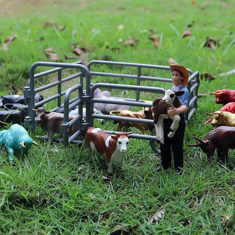 Oenux Home Decoration Equestrian Fencing Palm Trees Simulation Farm Cow Horse Animal Model Action Figures Miniature Cute Kid Toy
