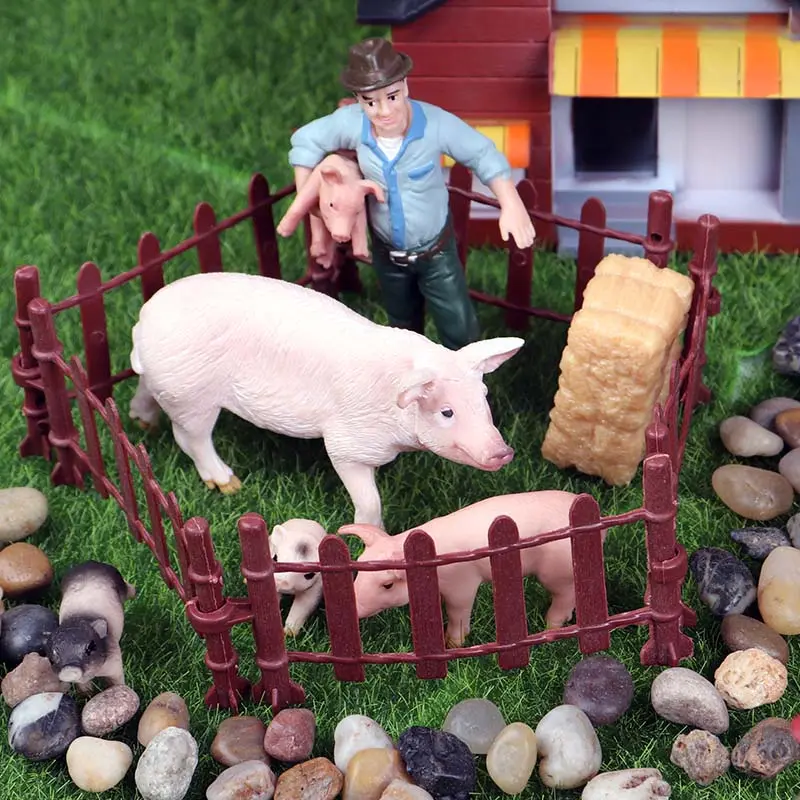 Oenux Home Decoration Equestrian Fencing Palm Trees Simulation Farm Cow Horse Animal Model Action Figures Miniature Cute Kid Toy