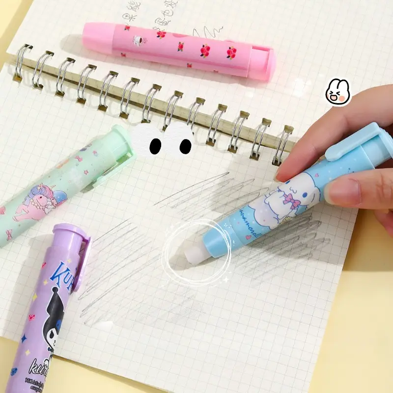 Sanrio Hello Kitty Pushable Erasers Anime Action Figures Kuromi Cinnamoroll My Melody Cartoon Stationery Children Birthday Gifts