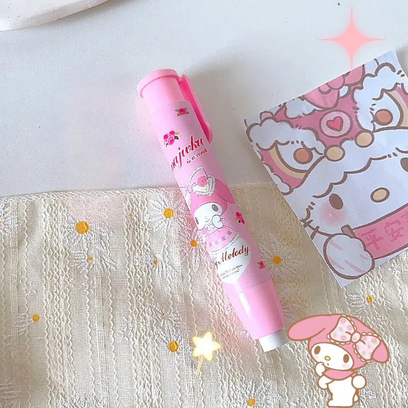 Sanrio Hello Kitty Pushable Erasers Anime Action Figures Kuromi Cinnamoroll My Melody Cartoon Stationery Children Birthday Gifts