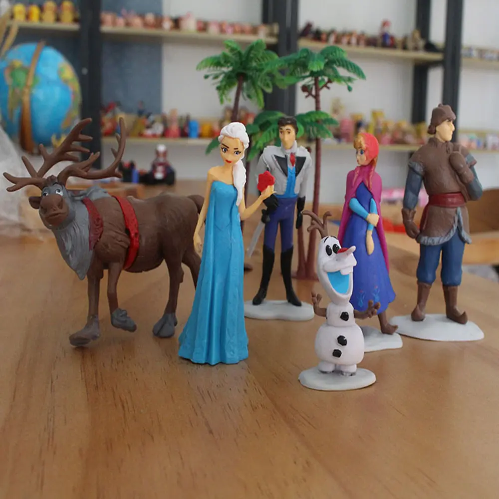 6 Pcs/Set Princess Frozen Theme Anna Elsa Cake Topper Decorations For Kids Girls Birthday Party Ornament Collectible Model Toys