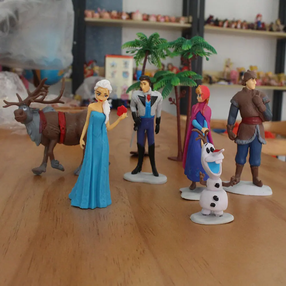 6 Pcs/Set Princess Frozen Theme Anna Elsa Cake Topper Decorations For Kids Girls Birthday Party Ornament Collectible Model Toys