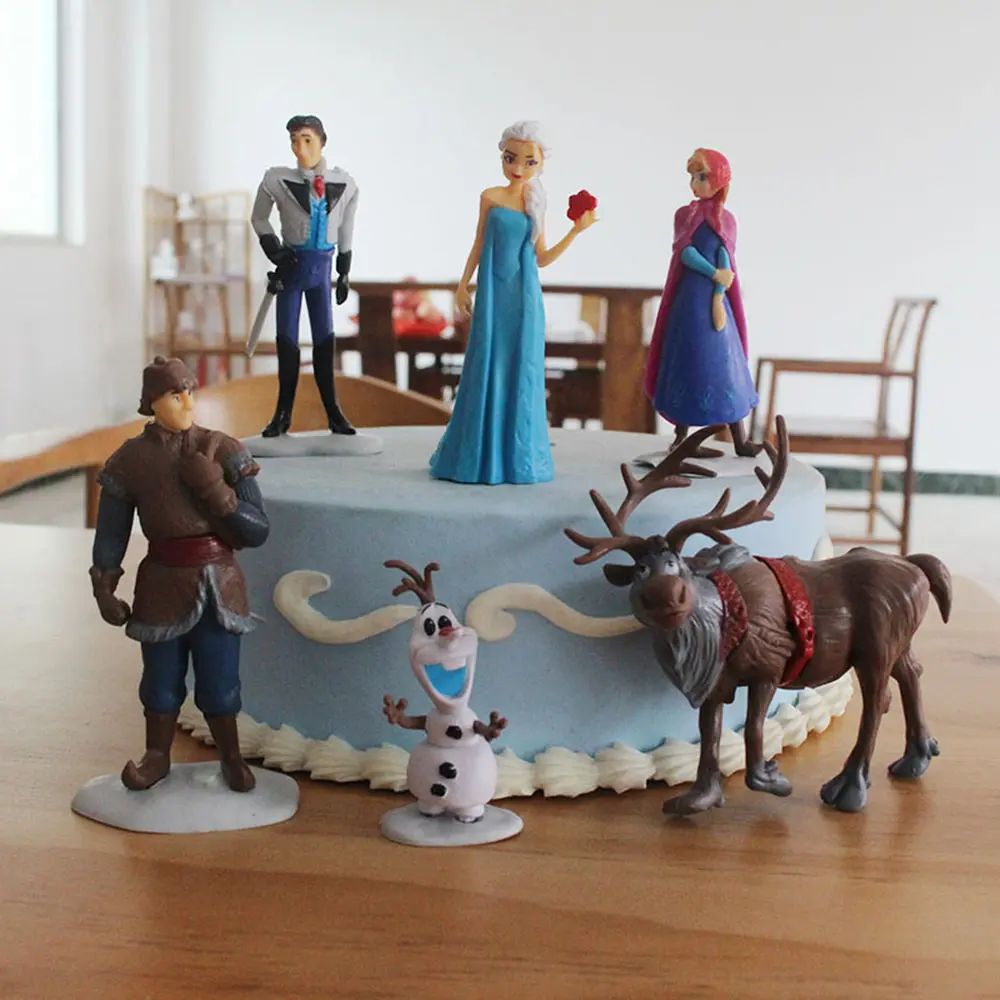 6 Pcs/Set Princess Frozen Theme Anna Elsa Cake Topper Decorations For Kids Girls Birthday Party Ornament Collectible Model Toys
