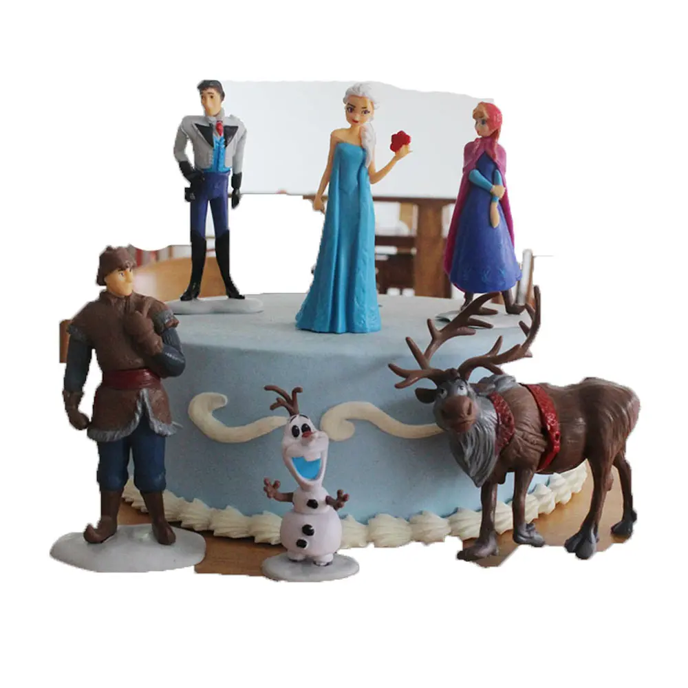 6 Pcs/Set Princess Frozen Theme Anna Elsa Cake Topper Decorations For Kids Girls Birthday Party Ornament Collectible Model Toys
