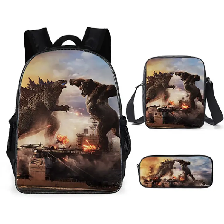 3pcs/set Godzilla X Kong : The New Empire School Bag Backpack Pen Bag Shoulder Bag Anime Knapsack Learning Supplies