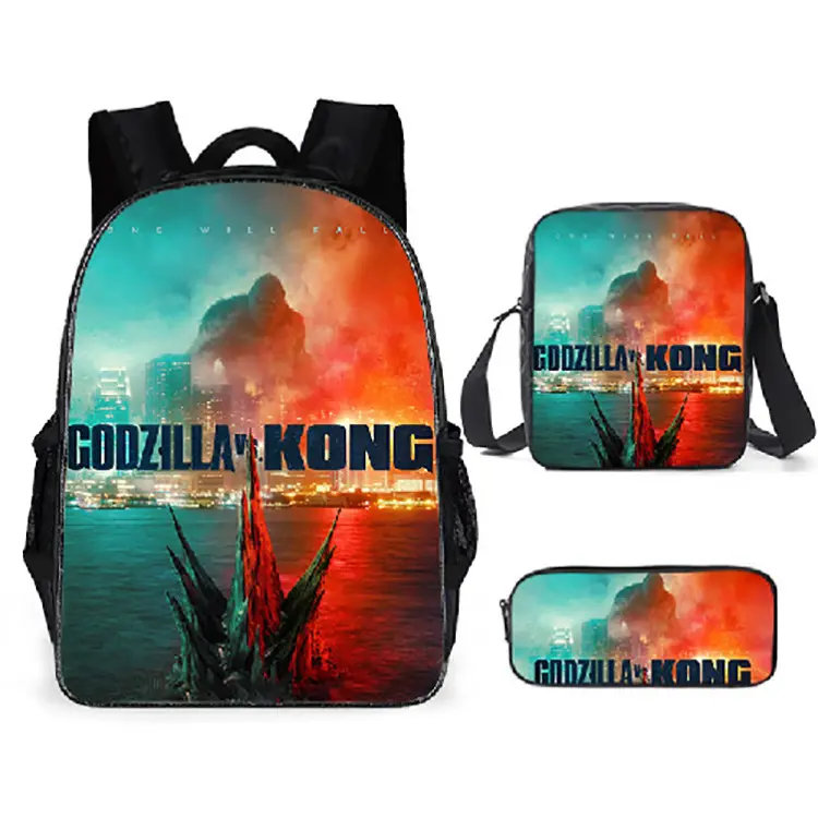 3pcs/set Godzilla X Kong : The New Empire School Bag Backpack Pen Bag Shoulder Bag Anime Knapsack Learning Supplies