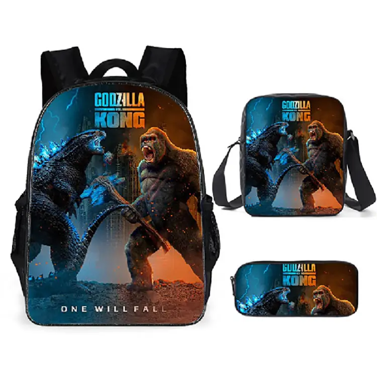 3pcs/set Godzilla X Kong : The New Empire School Bag Backpack Pen Bag Shoulder Bag Anime Knapsack Learning Supplies