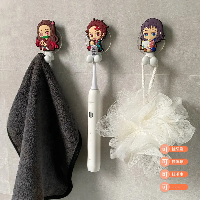 Anime Demon Slayer Doll Toy Electric Toothbrush Holder Nezuko Tanjirou Zenitsu Wall Mounted Bathroom Toothbrush Shelf Towel Rack