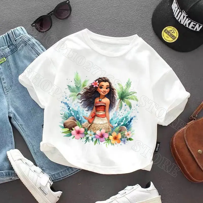Disney Moana 2 Kids Clothes Cute Boys Girls T Shirts Cool Comfortable Breathable Cartoon Anime Graphic Print Shirt Party Gifts