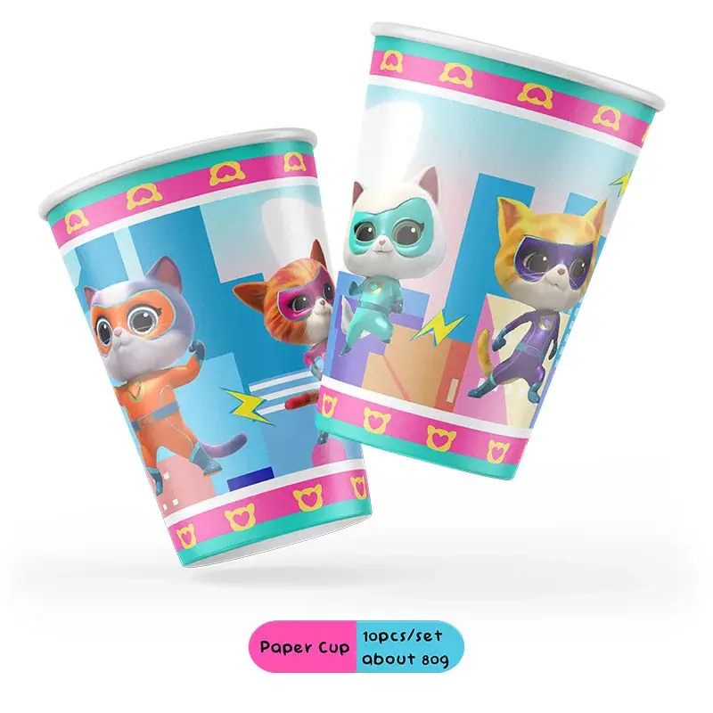 Cartoon SuperKitties Theme Birthday Party Decoration Supplie Disposable Cutlery Balloon Background Baby Shower Children Gift Toy