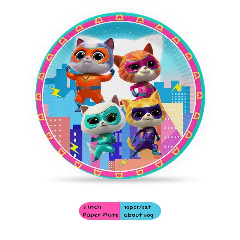Cartoon SuperKitties Theme Birthday Party Decoration Supplie Disposable Cutlery Balloon Background Baby Shower Children Gift Toy