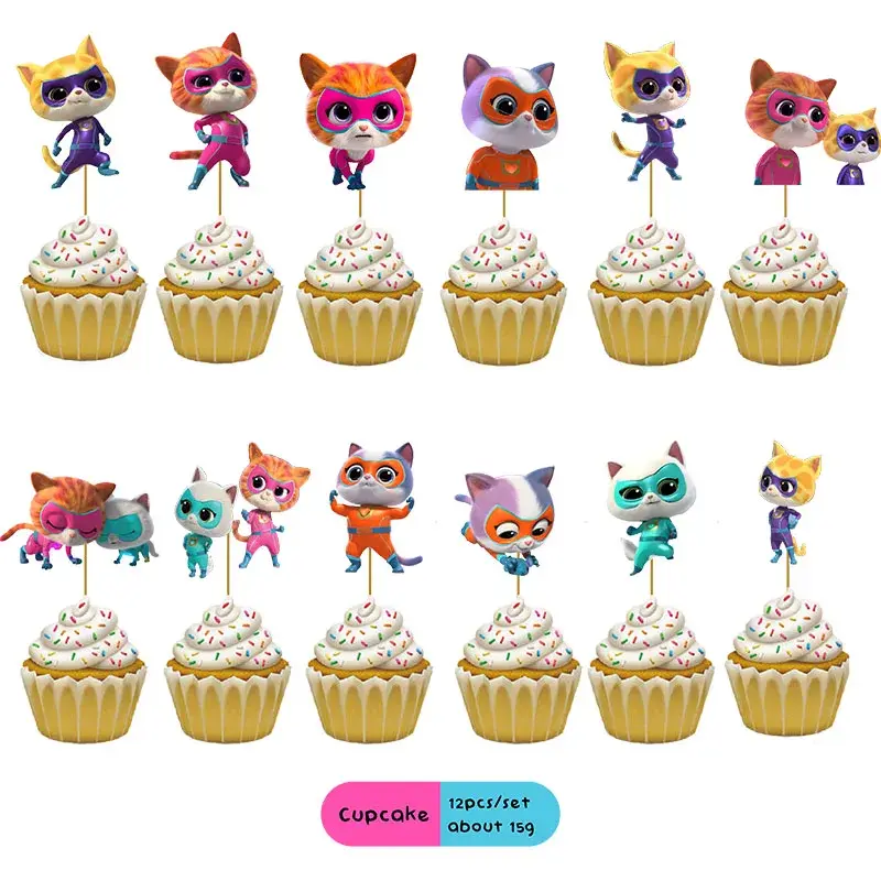 Cartoon SuperKitties Theme Birthday Party Decoration Supplie Disposable Cutlery Balloon Background Baby Shower Children Gift Toy