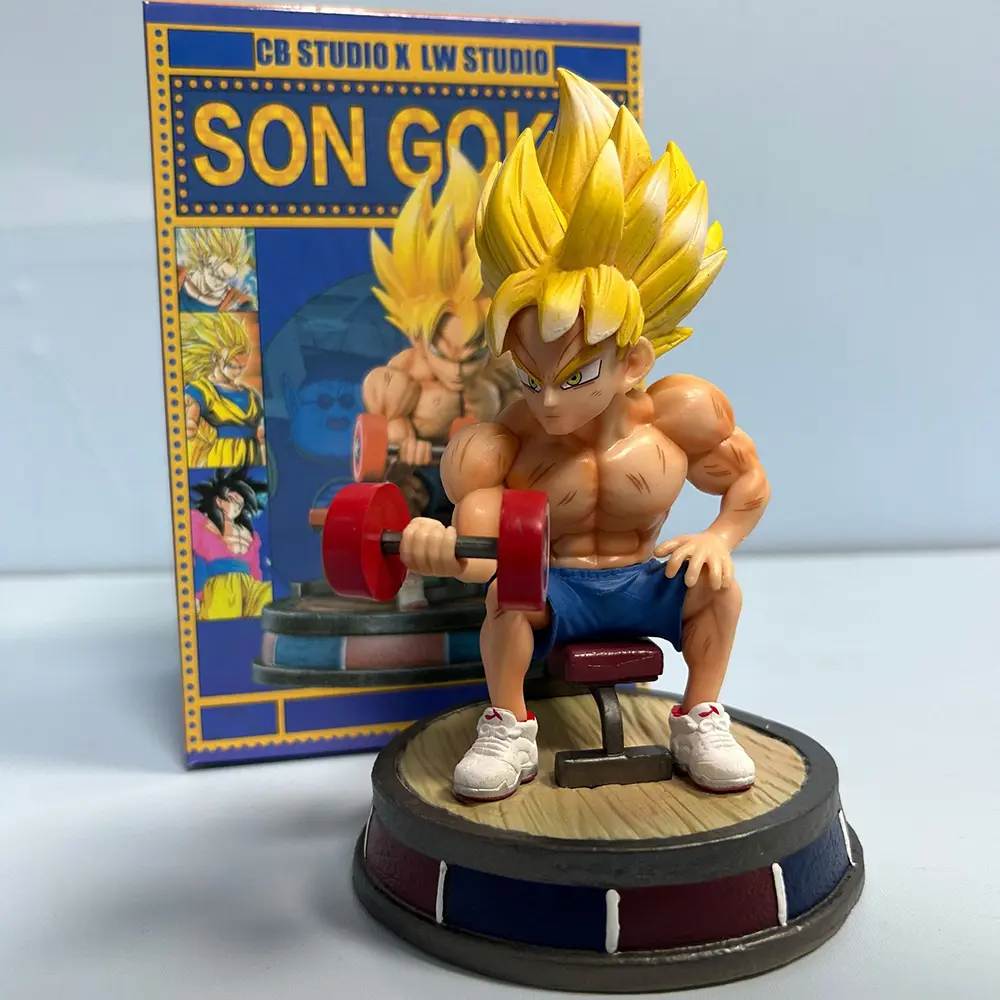 17cm Dragon Ball Fitness Son Goku Bodybuilding Muscle Lifting dumbbells PVC Action Figure Anime Figure Model Toy Doll Gift