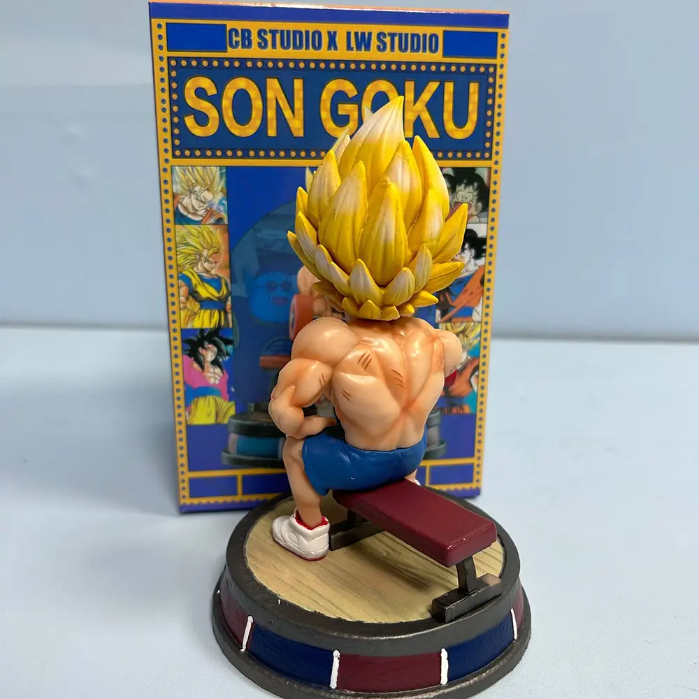 17cm Dragon Ball Fitness Son Goku Bodybuilding Muscle Lifting dumbbells PVC Action Figure Anime Figure Model Toy Doll Gift