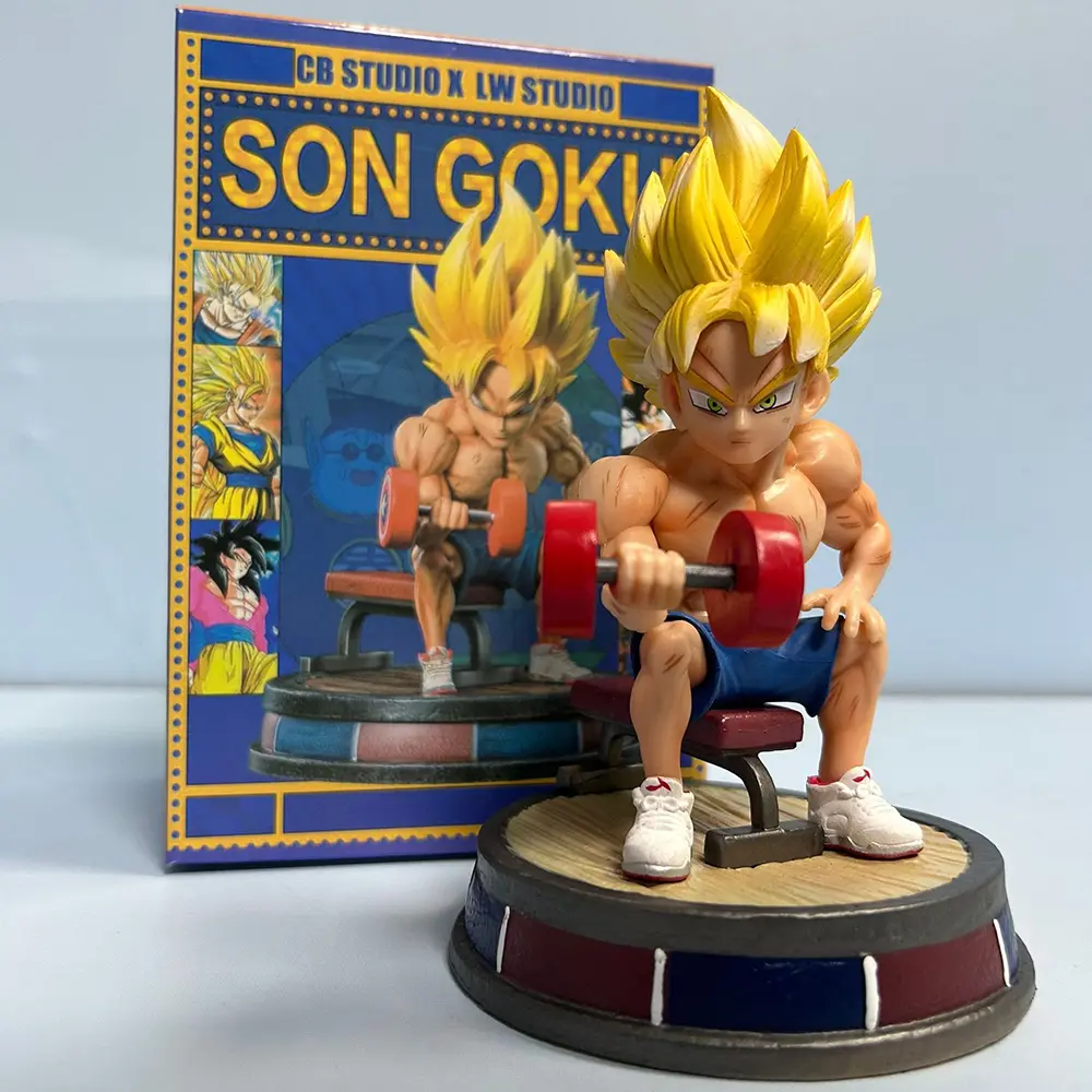17cm Dragon Ball Fitness Son Goku Bodybuilding Muscle Lifting dumbbells PVC Action Figure Anime Figure Model Toy Doll Gift