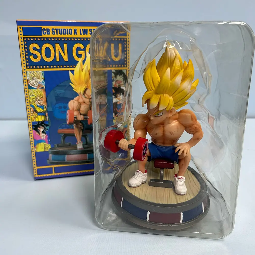17cm Dragon Ball Fitness Son Goku Bodybuilding Muscle Lifting dumbbells PVC Action Figure Anime Figure Model Toy Doll Gift