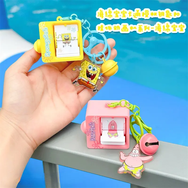 SpongeBob Animation Machine Series Keychain Patrick Cartoon Games Key-ring Kid Backpack Pendant Anime Mini Game Machine Keychain