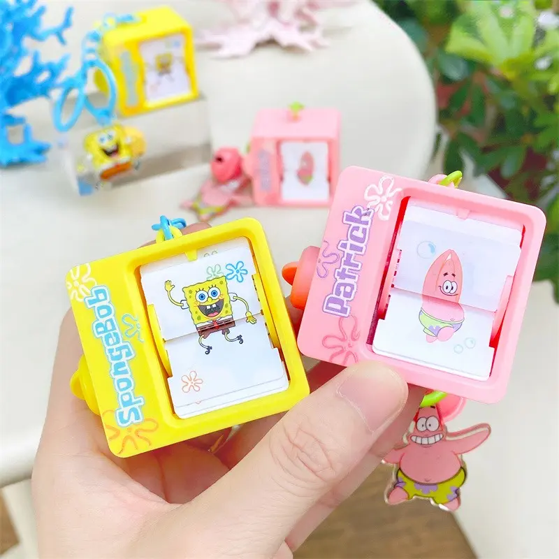 SpongeBob Animation Machine Series Keychain Patrick Cartoon Games Key-ring Kid Backpack Pendant Anime Mini Game Machine Keychain