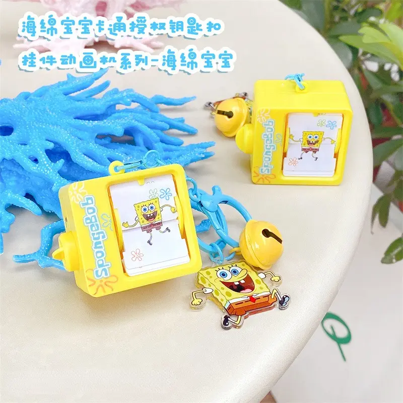 SpongeBob Animation Machine Series Keychain Patrick Cartoon Games Key-ring Kid Backpack Pendant Anime Mini Game Machine Keychain