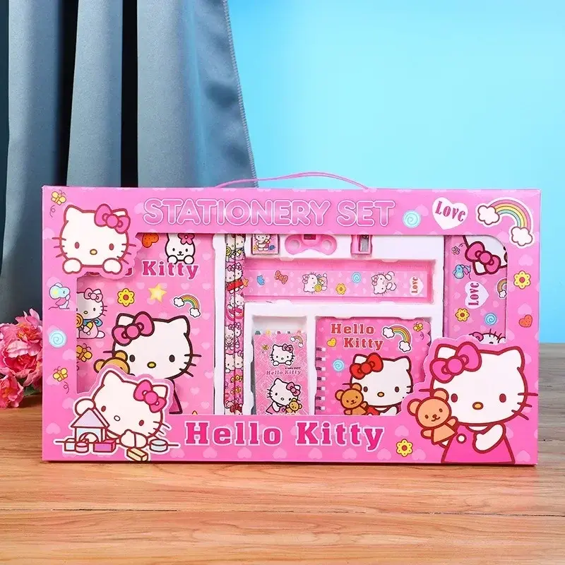 14PCS Sanrio Hello Kitty Stationery Set Cartoon Pattern Student Stationery Gift Box Super Stationery Gift Pack Children’s Gift