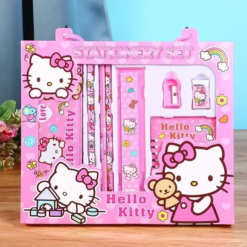 14PCS Sanrio Hello Kitty Stationery Set Cartoon Pattern Student Stationery Gift Box Super Stationery Gift Pack Children’s Gift