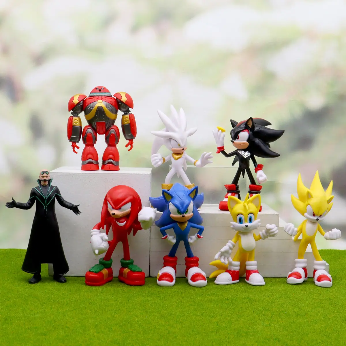 12Pcs/Set Cute Sonic  Character Toy Hedgehog Shadow Tail Anime Figure Model Dolls Children Animal Toy Birthday Gift