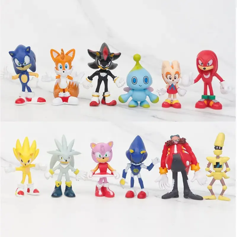 12Pcs/Set Cute Sonic  Character Toy Hedgehog Shadow Tail Anime Figure Model Dolls Children Animal Toy Birthday Gift