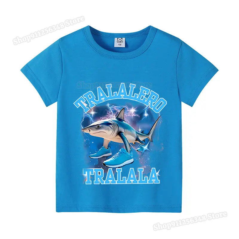 Italian Brainrot Animals Meme T-shirt for Children's Clothing Cotton Boutique Clothes Tung Tung Sahur Tralalero Tralala Tee Tops