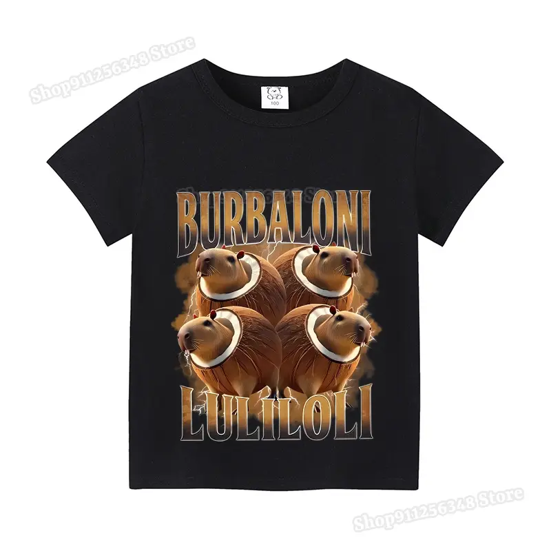 Italian Brainrot Animals Meme T-shirt for Children's Clothing Cotton Boutique Clothes Tung Tung Sahur Tralalero Tralala Tee Tops