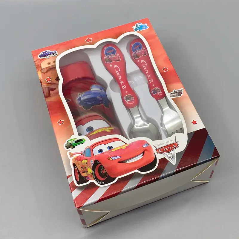 Disney Cars Lightning McQueen Tableware Set Cartoon Spiderman Cars Fork Spoon Water Water Cup 3-piece Suit Children's with Gift