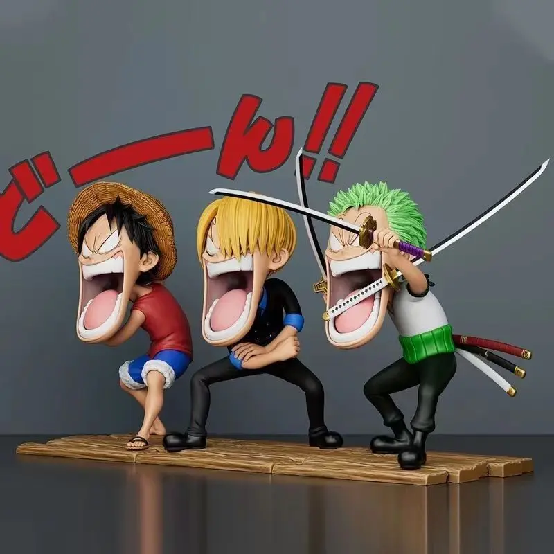 15cm Animation One Piece Luffy Figures Sanji Monkey D Luffy Roronoa Zoro Action Figure The Hungry Trio PVC Anime Model Toys